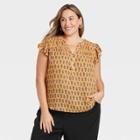 Women's Plus Size Ruffle Short Sleeve Button-front Top - Knox Rose Amber Floral