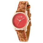 Women's Earth Canopies Cork-overlaid Leather Strap Watch-red, Red