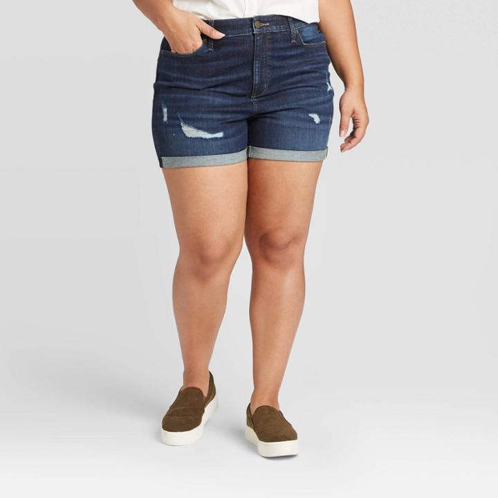 Women's Plus Size High-rise Distressed Jean Shorts - Universal Thread Dark Wash 14w, Women's, Blue