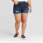 Women's Plus Size High-rise Distressed Jean Shorts - Universal Thread Dark Wash 14w, Women's, Blue
