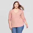 Women's Plus Size Long Sleeve V-neck Ribbed Henley T-shirt - Ava & Viv Mauve 1x, Size: