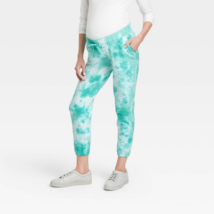 Match Back Maternity Jogger Pants - Isabel Maternity By Ingrid & Isabel Mint Tie-dye Xs, Green Tie-dye
