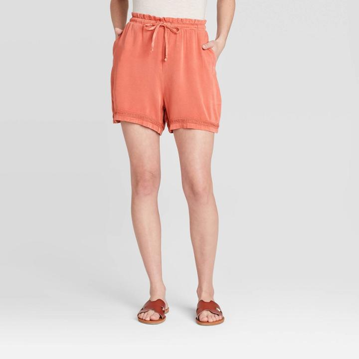 Women's Mid-rise Utility Tie Front Shorts - Knox Rose Coral Xs, Women's, Pink