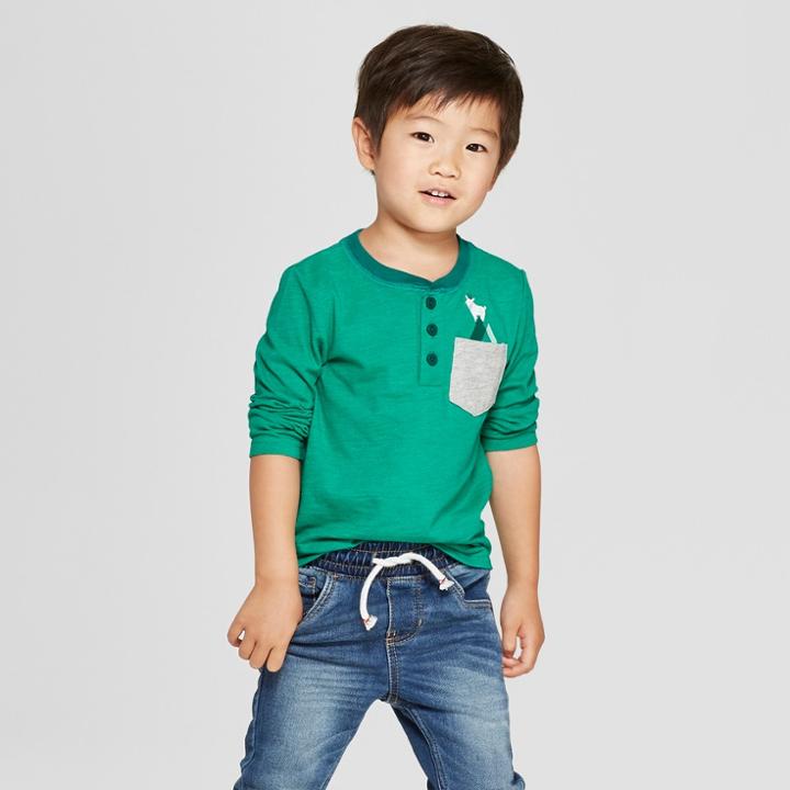 Toddler Boys' Long Sleeve Pocket Henley - Cat & Jack Green