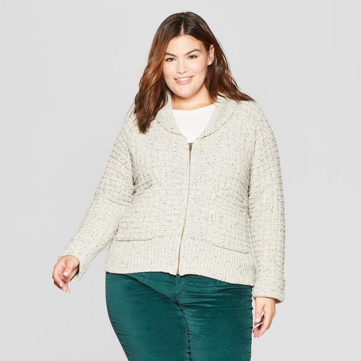 Women's Plus Size Long Sleeve Zip Front Cardigan - Universal Thread Gray