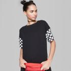 Women's Checkerboard Print Sleeve Short Sleeve T-shirt - Wild Fable Black