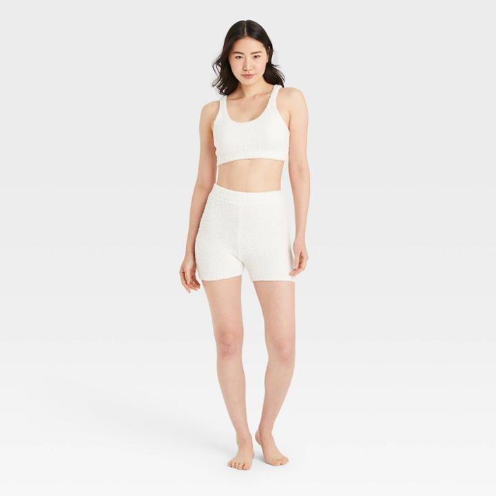 Women's Cozy Feather Yarn Lounge Crop Tank Top - Colsie Off White