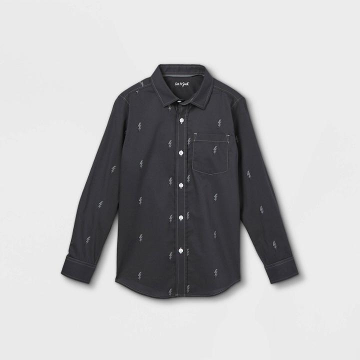 Plusboys' Button-down Stretch Woven Long Sleeve Shirt - Cat & Jack Black