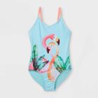 Girls' Flamingo Print One Piece Swimsuit - Cat & Jack Aqua