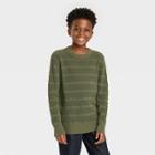 Boys' Textured Striped Crew Neck Sweater - Cat & Jack Olive Green