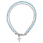 Distributed By Target Women's Sterling Silver Rolo Bracelet With Cross Accent And Crystals - Silver/blue