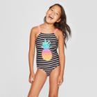 Girls' Sweetness Stripe One Piece Swimsuit Set - Cat & Jack Black