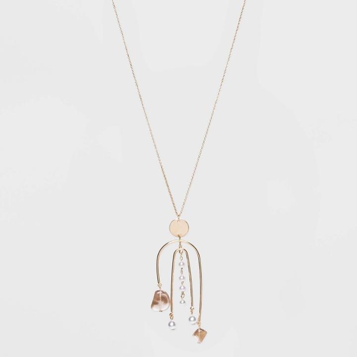 Simulated Pearls With Disc And Curved Bar Pendant Necklace - A New Day Gold