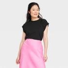 Women's Short Sleeve Extended Shoulder T-shirt - A New Day Black