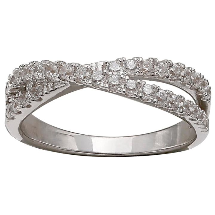 Target Women's Double Crossover Cubic Zirconia Ring In Sterling Silver - Silver/clear (8), Clear