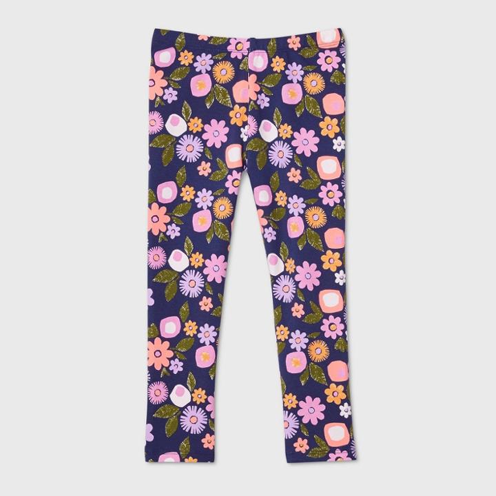 Toddler Girls' Floral Leggings - Cat & Jack Navy
