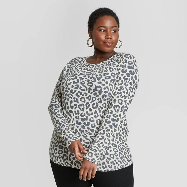 Grayson Threads Women's Plus Size Leopard Print Long Sleeve Graphic T-shirt - Beige