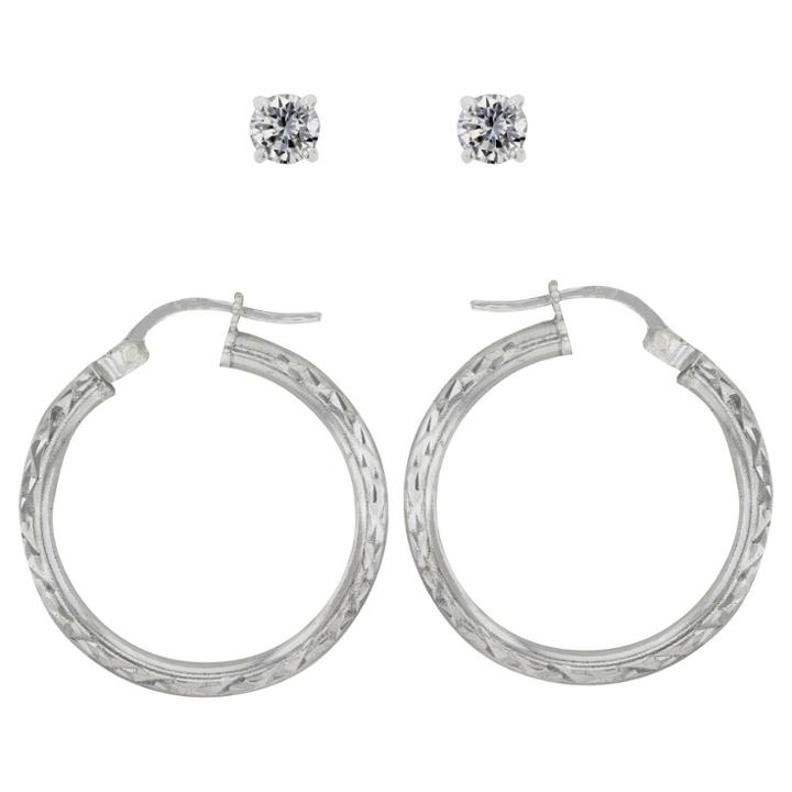 Target Hoop Stud Earrings Sterling Cubic Zirconia And Hoop Set - 2pk -