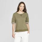 Women's Striped Brushed Fleece Short Sleeve Lounge Sweatshirt - Stars Above Green