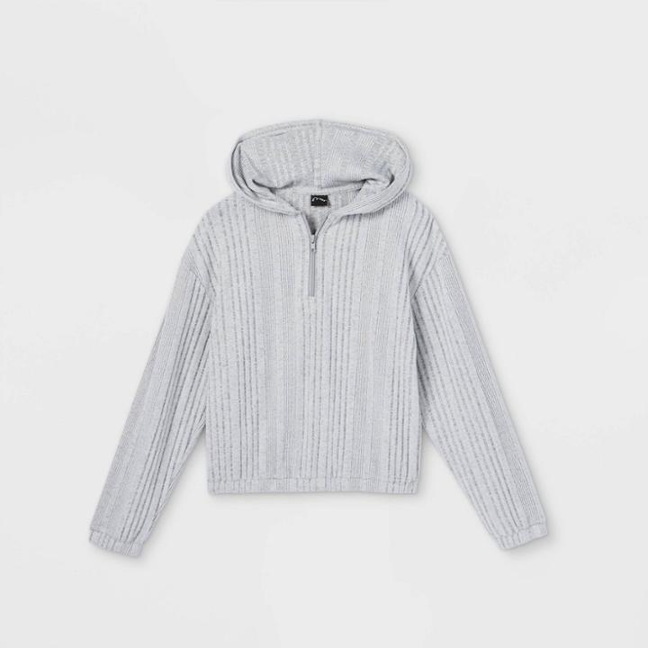 Girls' Rib Quarter Zip Sweatshirt - Art Class Heather Gray