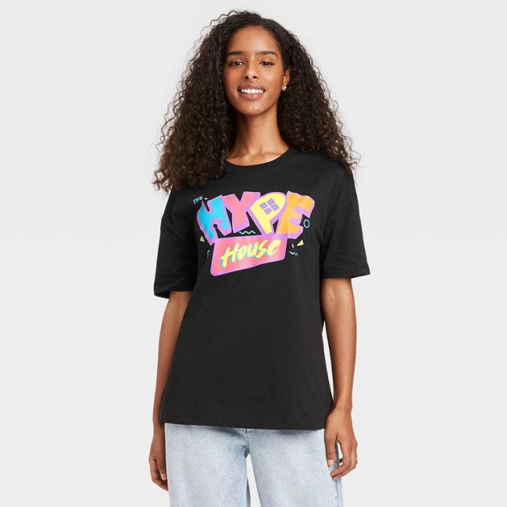 Modern Lux Women's Hype House Elbow Sleeve Graphic T-shirt - Black