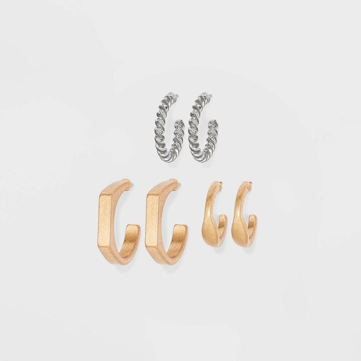 Mix Textured Huggie Hoop Earring Set 3pc - Universal Thread