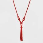 Roped Seed Bead And Tassel Pendant Necklace - A New Day Coral Red, Women's,