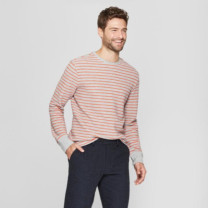 Men's Standard Fit Long Sleeve Textured Crew Neck Shirt - Goodfellow & Co Gray