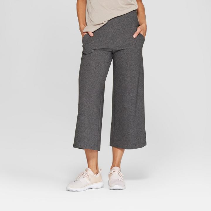 Mpg Sport Women's High-waisted Wide Leg Knit Crop - Charcoal Heather