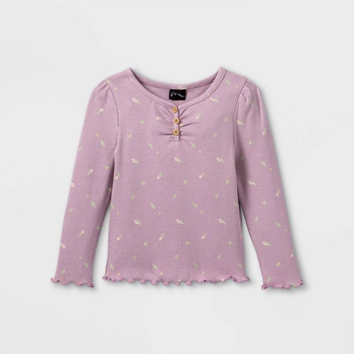 Toddler Girls' Rib Henley Long Sleeve T-shirt - Art Class Purple