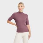 Women's Elbow Sleeve Mock Turtleneck T-shirt - A New Day Purple