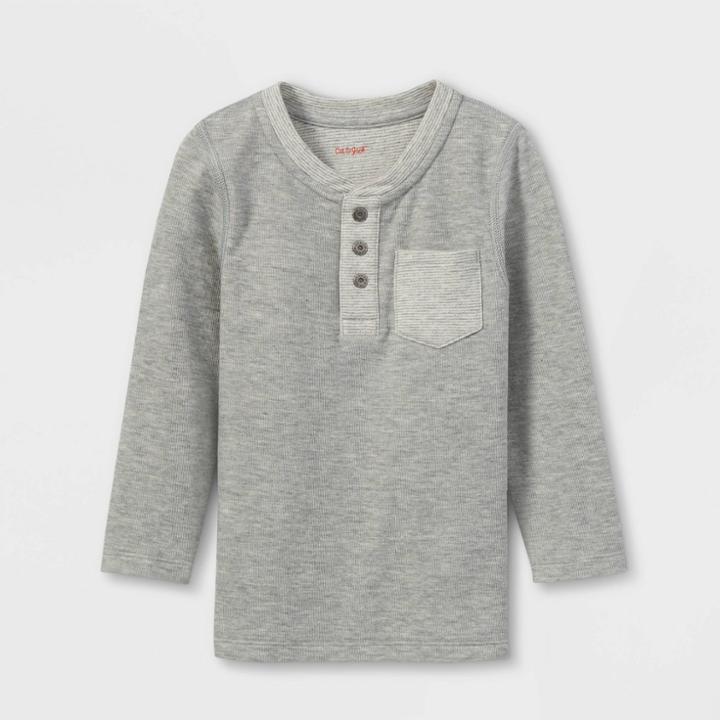 Toddler Boys' Adaptive Double Knit Henley Long Sleeve T-shirt - Cat & Jack Heather Gray