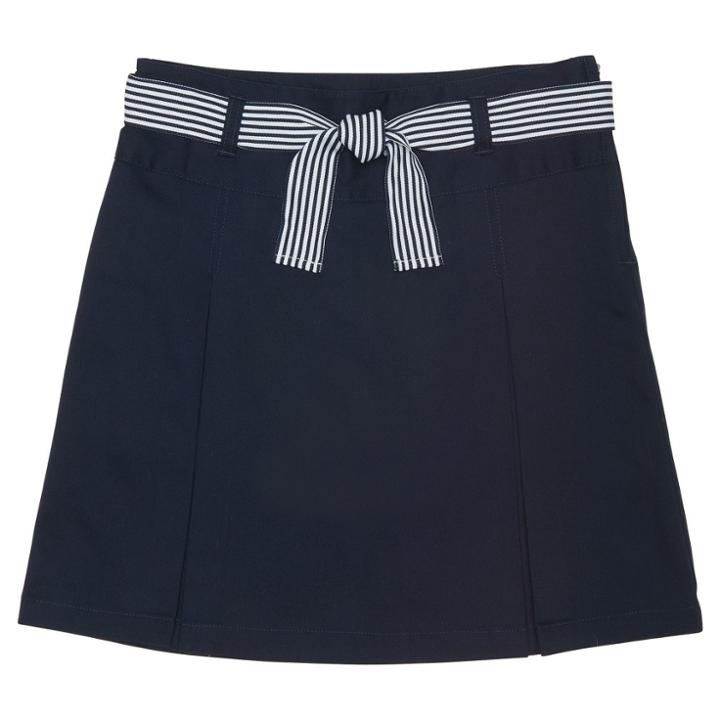 French Toast Girls' Woven Belted Two Pleat Scooter - Navy (blue)