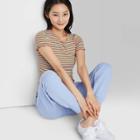 Women's Short Sleeve Lettuce Edge Baby T-shirt - Wild Fable Coral/blue