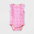 Baby Girls' Gingham Ruffle Bodysuit - Cat & Jack Neon Pink Newborn
