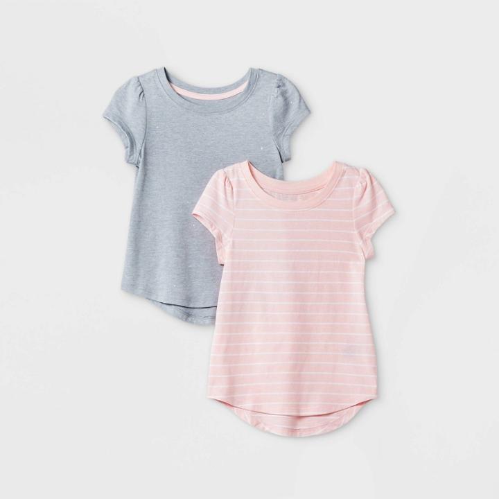 Toddler Girls' 2pk Striped Short Sleeve T-shirt - Cat & Jack Pink/gray