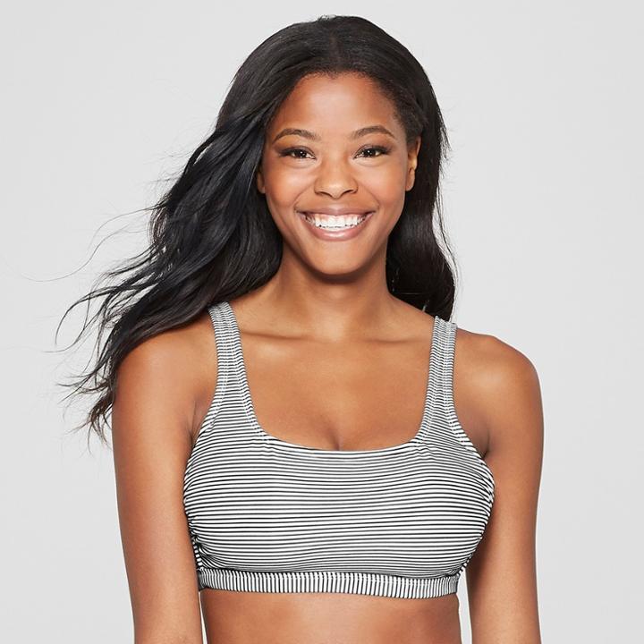 Women's Ribbed Bralette Bikini Top - Xhilaration Black Stripe D/dd Cup