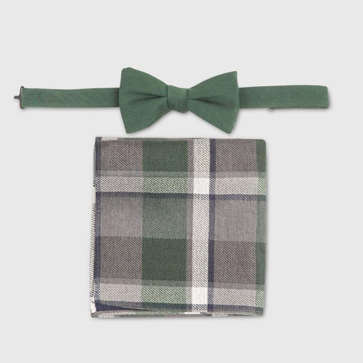 Men's Bowtie And Pocket Square Set - Goodfellow & Co Late Night Green