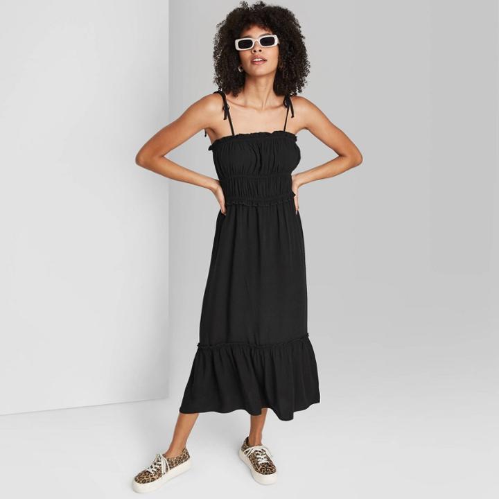 Women's Tie-strap Ruffle Hem Woven Dress - Wild Fable Black