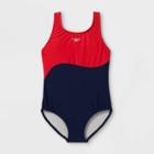 Speedo Girls' Wavy Splice One Piece Swimsuit - Blue/red