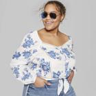 Women's Plus Size Floral Print Long Sleeve Tie Front Button-up Blouse - Wild Fable Ivory