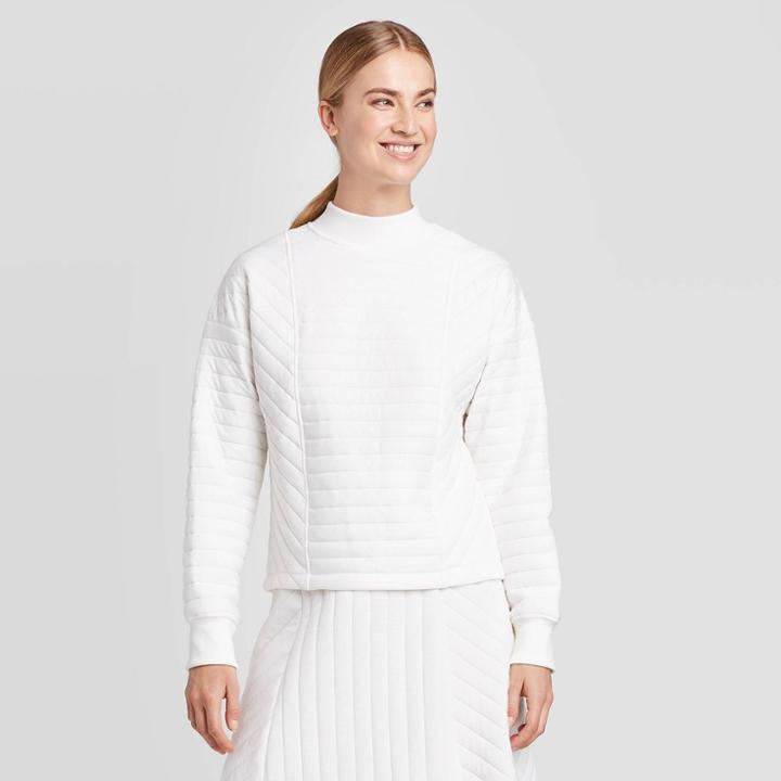 Women's Long Sleeve High Neck Quilted Pullover Sweatshirt - Prologue White
