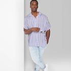Adult Extended Size Striped Casual Fit Short Sleeve Button-down Shirt - Original Use Purple/stripe