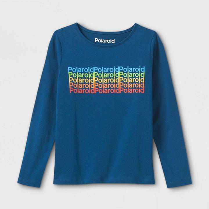 Girls' Polaroid Logo Long Sleeve Graphic T-shirt - Navy