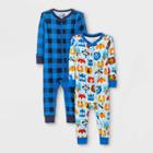 Baby Boys' 2pk Animal Print Plaid Snug Fit Pajama Romper - Cat & Jack Blue