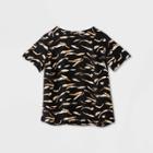 Women's Printed Short Sleeve Round Neck Woven T-shirt - A New Day Black/white