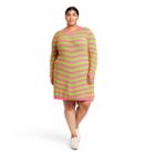 Women's Plus Size Striped Long Sleeve Sweater Dress - Victor Glemaud X Target Pink/green