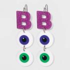 No Brand Boo Eye Ball Drop Earrings, Green/pink/purple