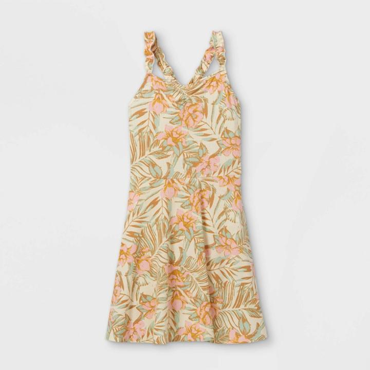 Girls' Cinch Front Ruffle Strap Tank Dress - Art Class