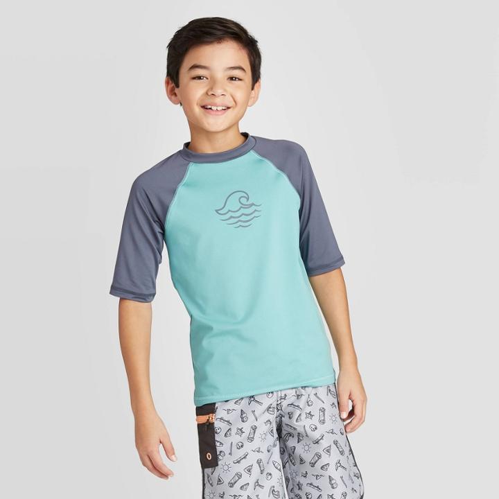 Petiteboys' Short Sleeve Center Front Ac Logo Rash Guard - Art Class Aqua Xs, Boy's, Blue
